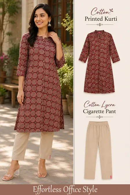 Office Wear Essentials Combo for Women - Kurti with Pant