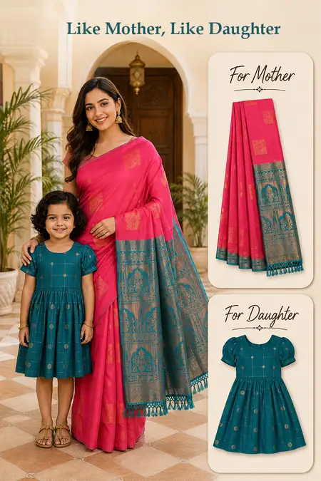 Mom & Daughter Twinning Combo – Saree with Frock