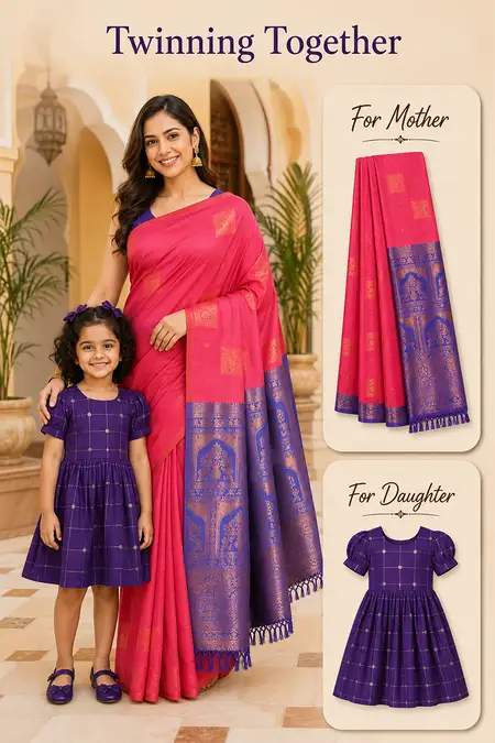 Mom & Daughter Twinning Combo – Saree with Frock