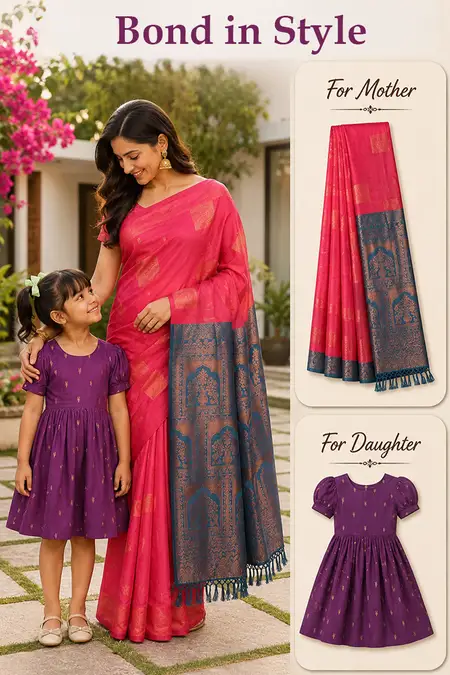 Mom & Daughter Twinning Combo – Saree with Frock