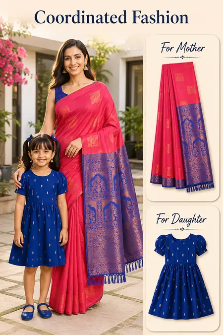 Mom & Daughter Twinning Combo – Saree with Frock