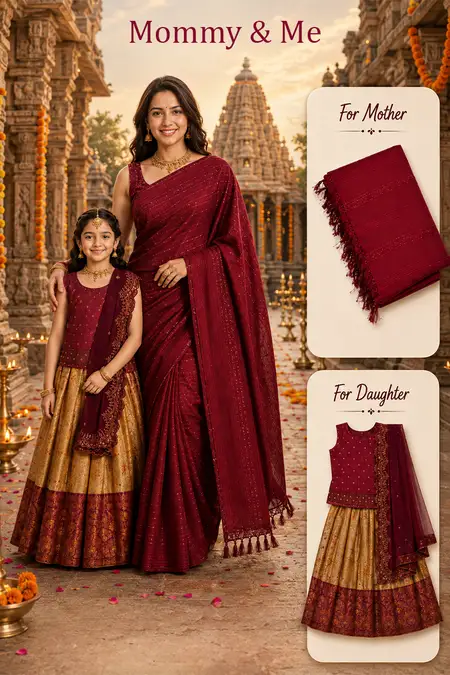 Mom & Daughter Twinning Combo – Saree with Lehenga Set