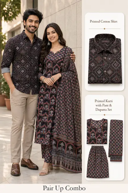 Casual Twin Combo for Men & Women (Shirt & Kurti 3Pcs Set)