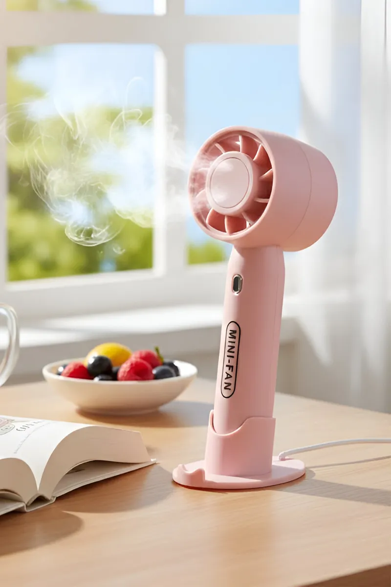 Handheld Mini Fan with Charging Cable, Silent Wind Control (Pink)