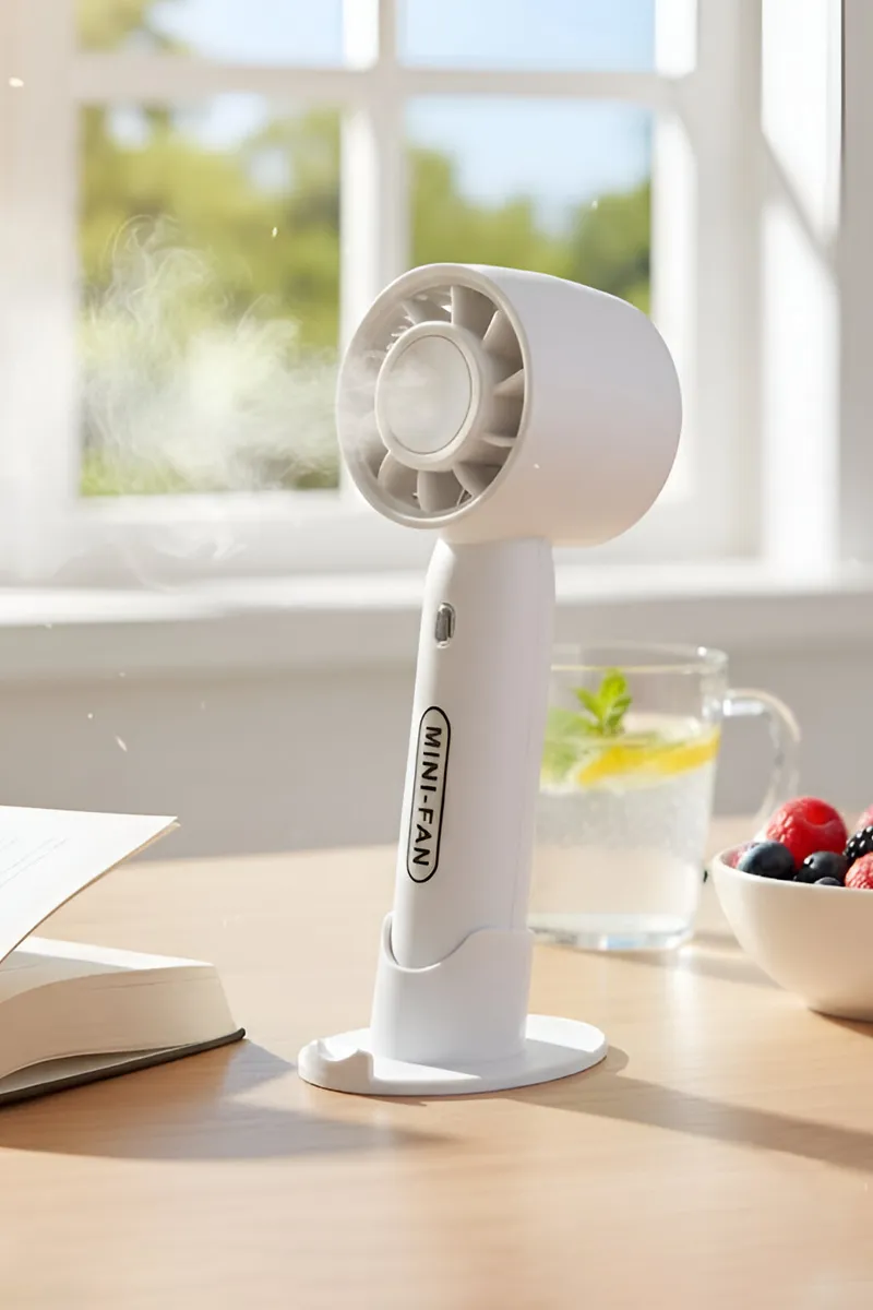 Handheld Mini Fan with Charging Cable, Silent Wind Control (White)