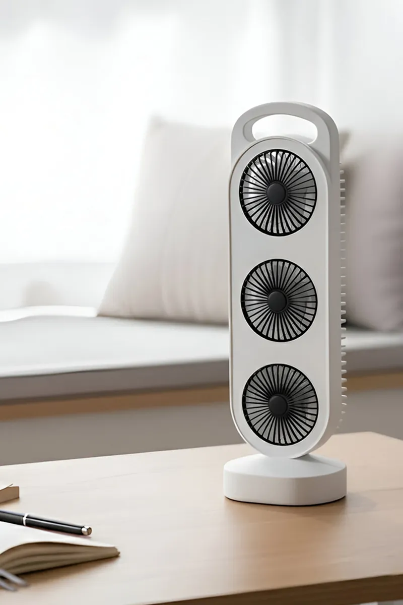 Triple Circulation Wind Mini Tabletop Fan (White & Black)