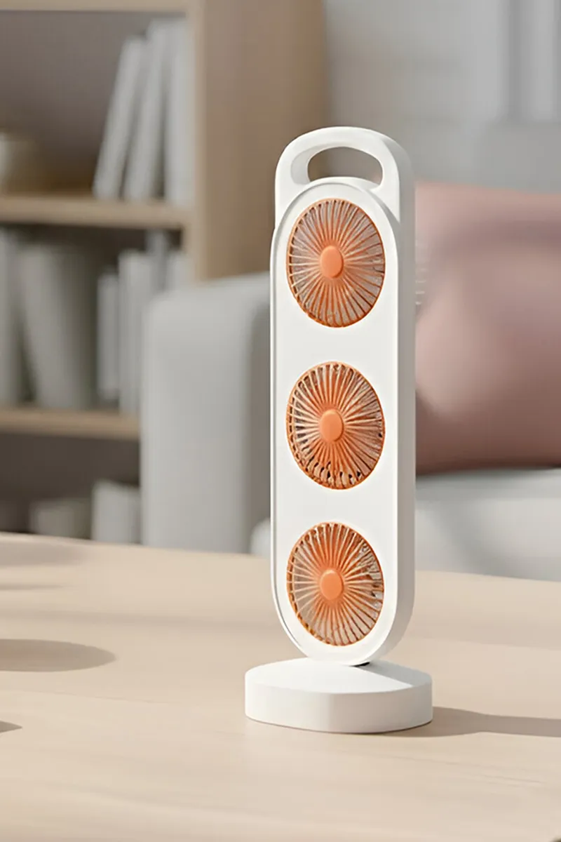 Triple Circulation Wind Mini Tabletop Fan (White & Orange)