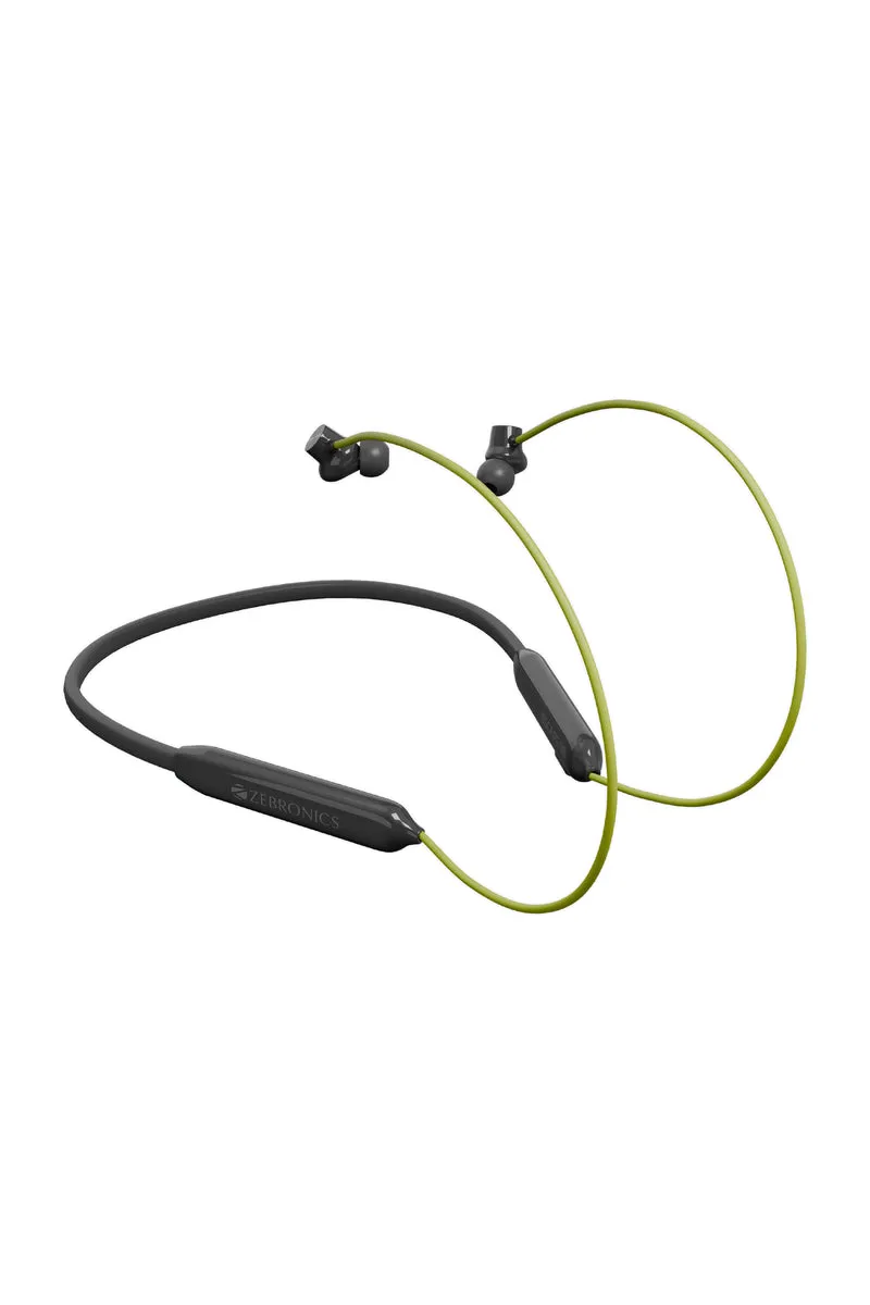 Zebronics Escape 80 Wireless Bluetooth In Ear Neckband with ENC, Gaming Mode, Voice Asst (Green)