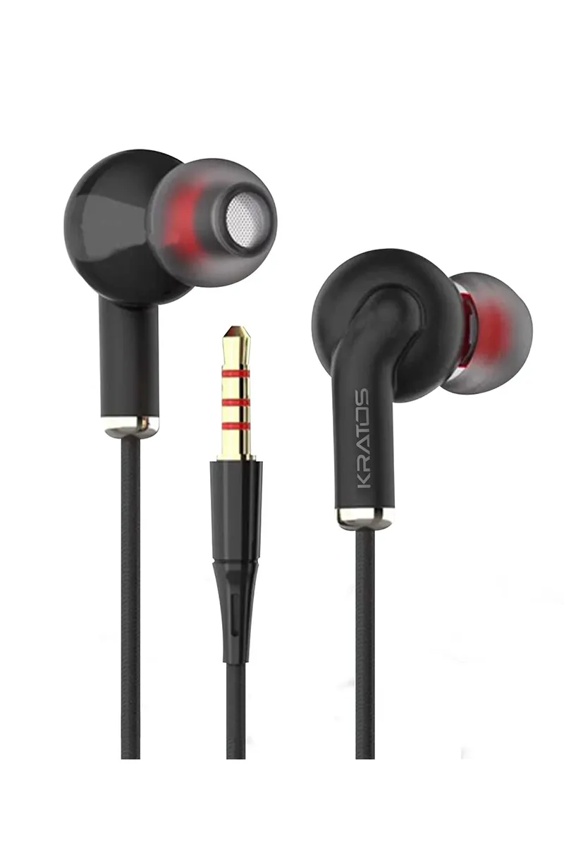 Kratos Champ 3.5mm In Ear Wired Earphone with Mic, HD Dynamic Sound (Black)