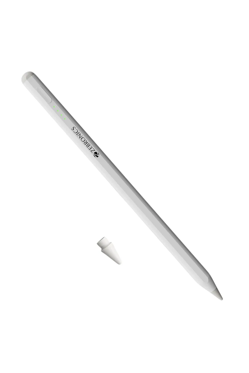 Zebronics Stylus Pro 2 Ultra-Lightweight Stylus with Palm Rejection, Pressure Sensitive, Tilt Support, for iOS 12.2 & Above (White)