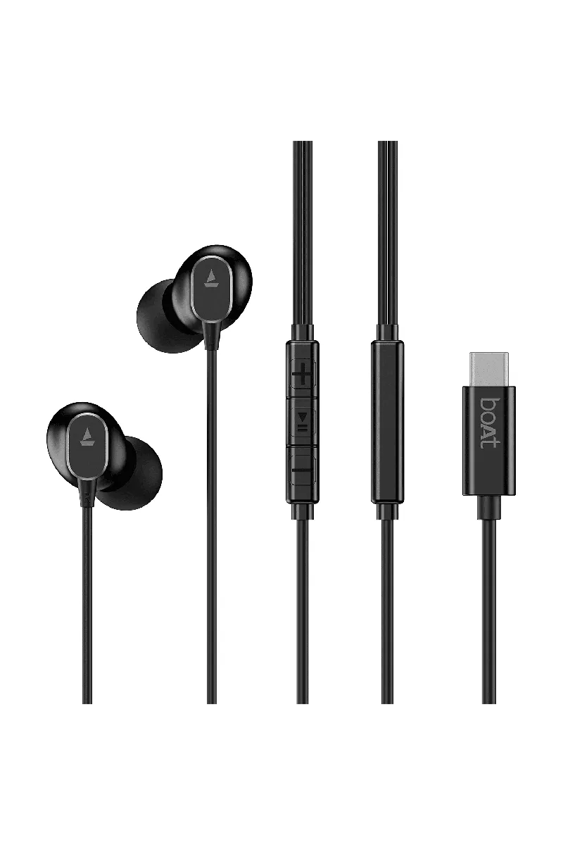 boAt BassHeads 90C Type-C In Ear Wired Earphone with Magnetic Buds, In-Line Mic, Voice Assistant (Black)