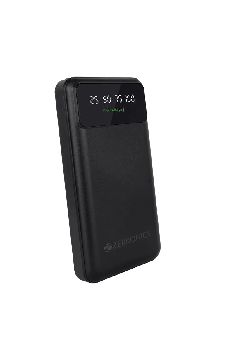 Zebronics MB20000R5 Pro 20000mAh 22.5W Power Bank with Dual USB Output, LED Display (Black)