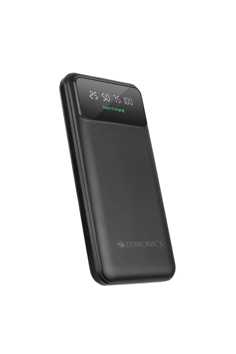 Zebronics MB10000S10 Pro 10000mAh 22.5W Power Bank with LED Display, Dual USB Output, Torch Light Function (Black)