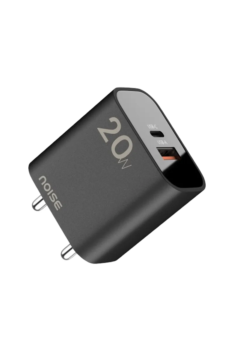 Noise 20 W USB A and USB C Double Port Charger Adapter (Black)