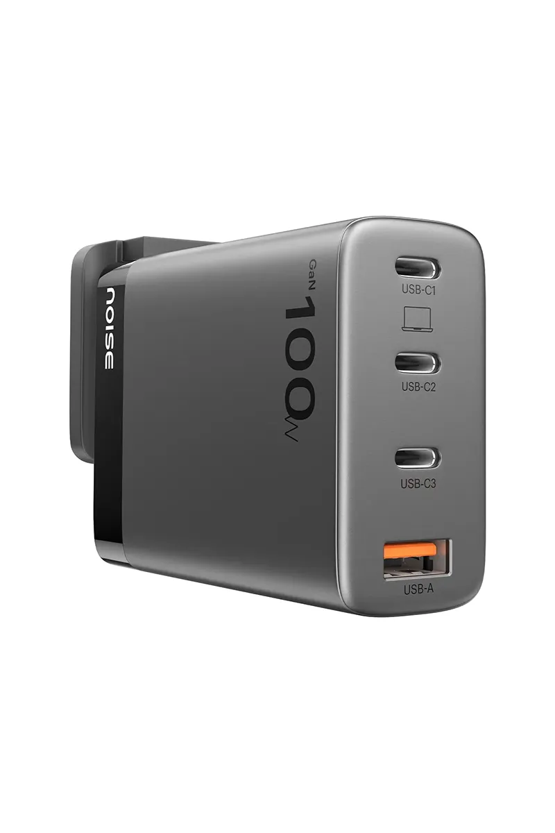 Noise 100 W GaN 3 USB C and 1 USB A 4 Port Charger Adapter (Black)