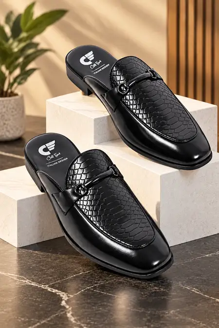 Men's Black Slip-On Mule Loafers