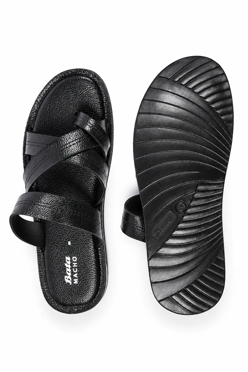 Men's Casual Slippers | Black Slip-On Crisscross Strap Sandals