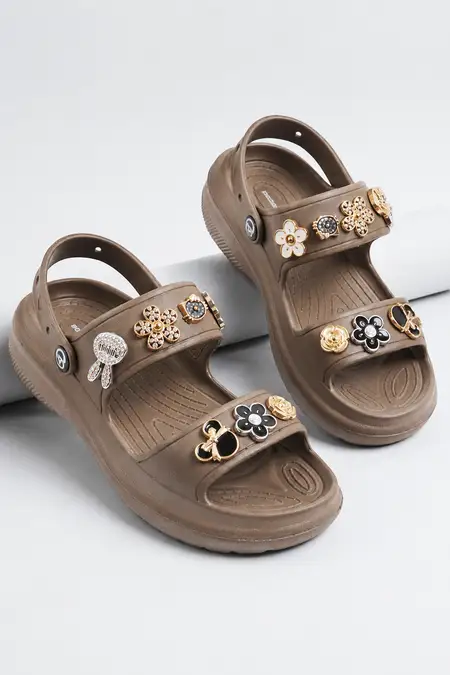 Floral Charm Platform Clog Sandals for Women