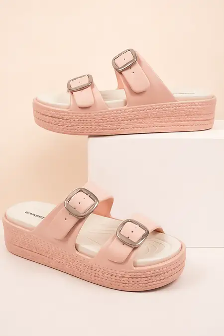 Double Buckle Adjustable Strap Slide Sandals for Women