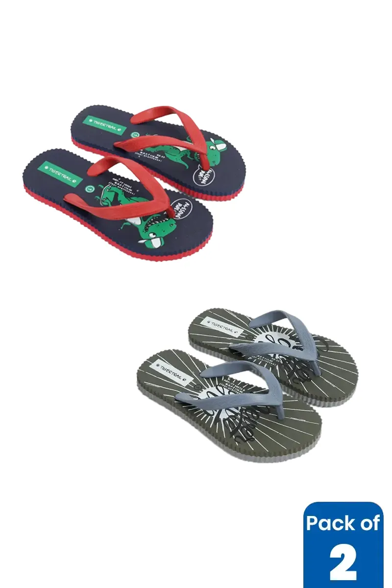 Pack of 2 Flip Flops Combo for kids - Fun Cartoon & Dino Prints