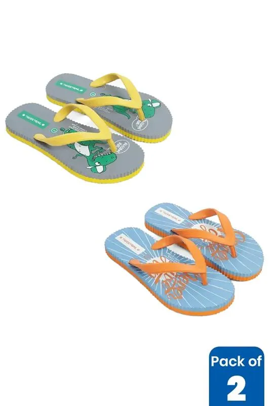 Pack of 2 Flip Flops Combo for kids - Fun Cartoon & Dino Prints
