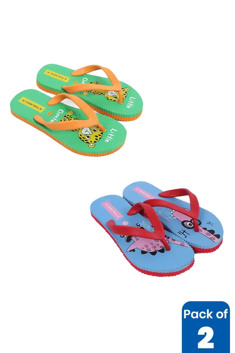 Pack of 2 Flip Flops Combo for kids - Fun Cartoon Prints