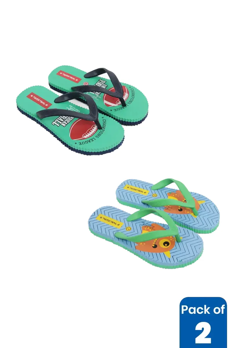 Pack of 2 Flip Flops Combo for kids - Fun Sports & Cartoon Prints