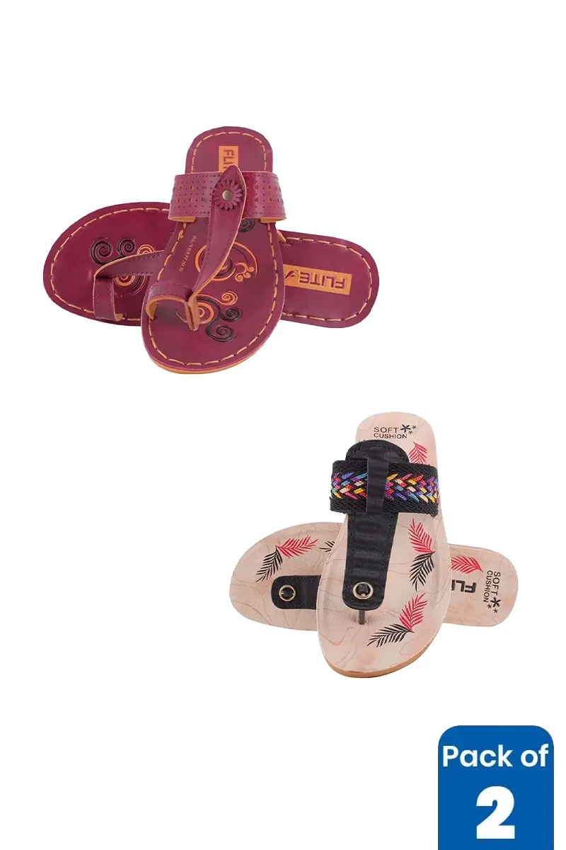 Ethnic Kolhapuri Style Slippers Combo for Women - Pack of 2 FWCOMBO045MUL7
