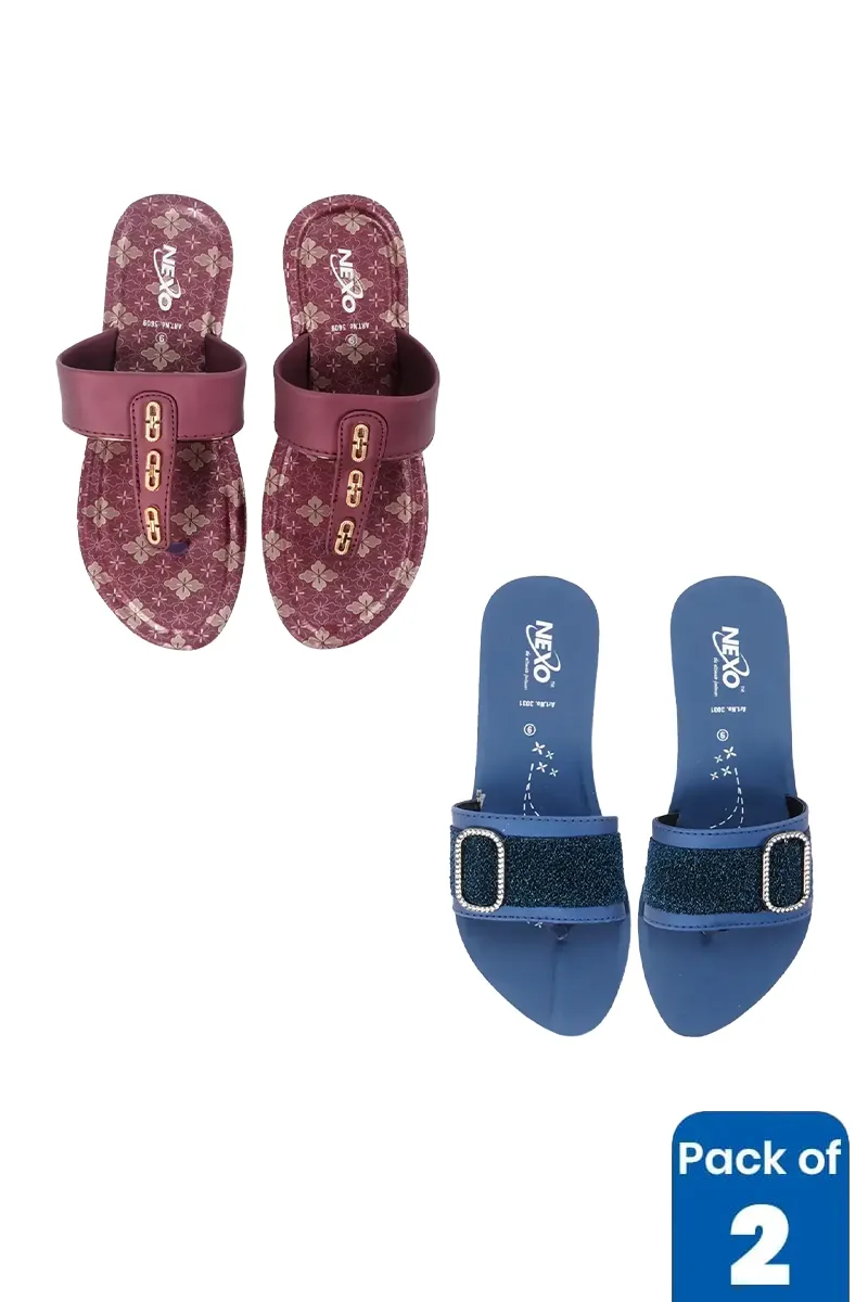 Slip-On Slippers Combo for Women - Pack of 2 FWCOMBO047MUL7