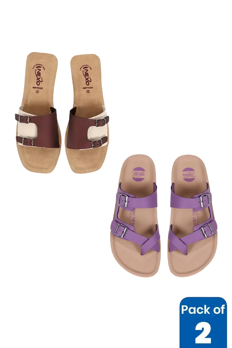 Casual Slip-On Buckle Slippers Combo for Women - Pack of 2 FWCOMBO068MUL8
