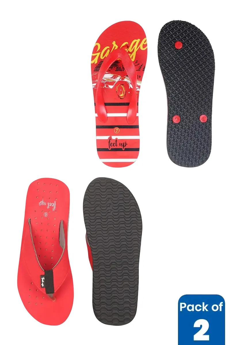 Men's Printed Thong-Strap Flip Flops - Pack of 2