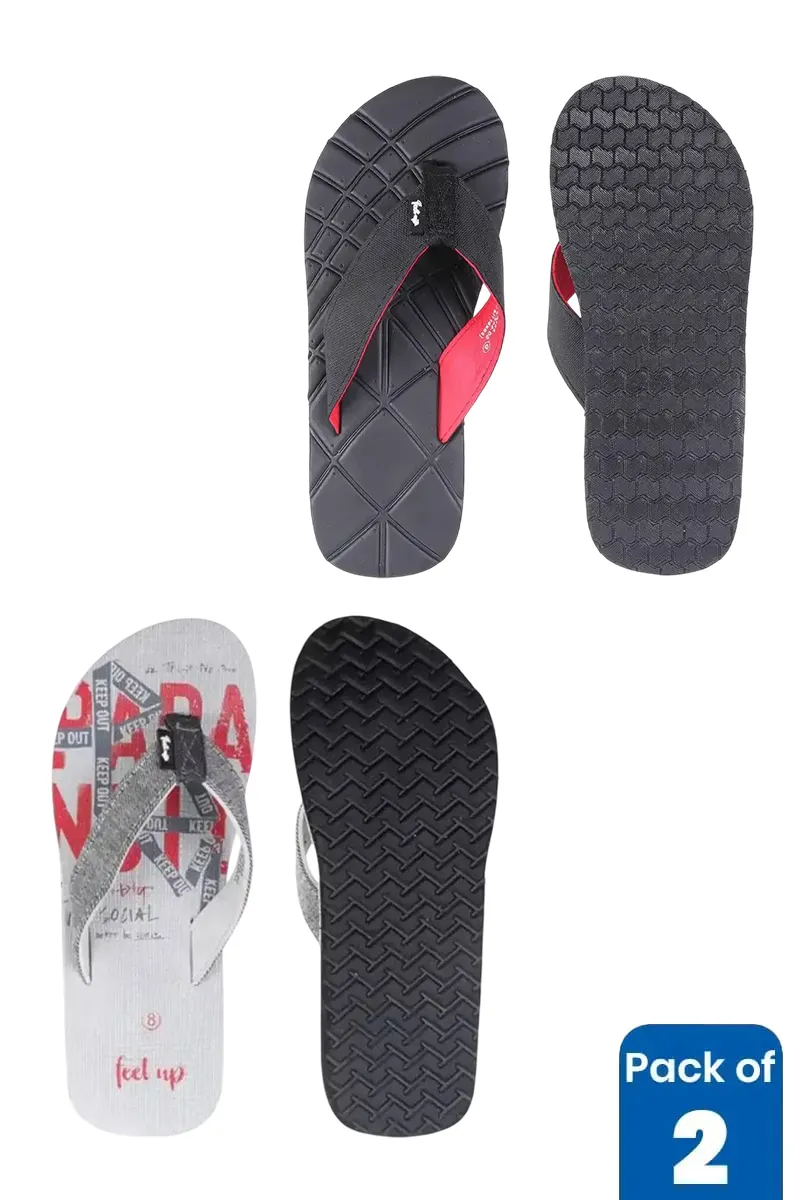 Men's Printed Thong-Strap Flip Flops - Pack of 2