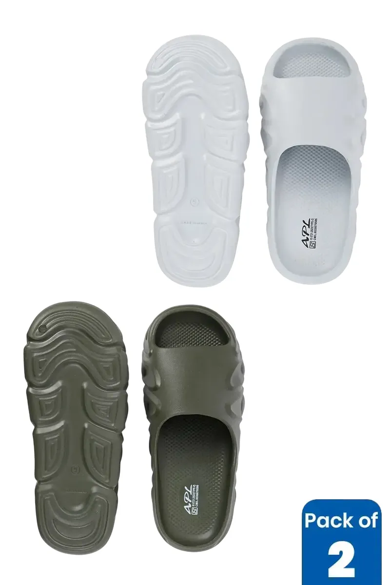 Men's Wave Sole Slip-On Slides - Pack of 2