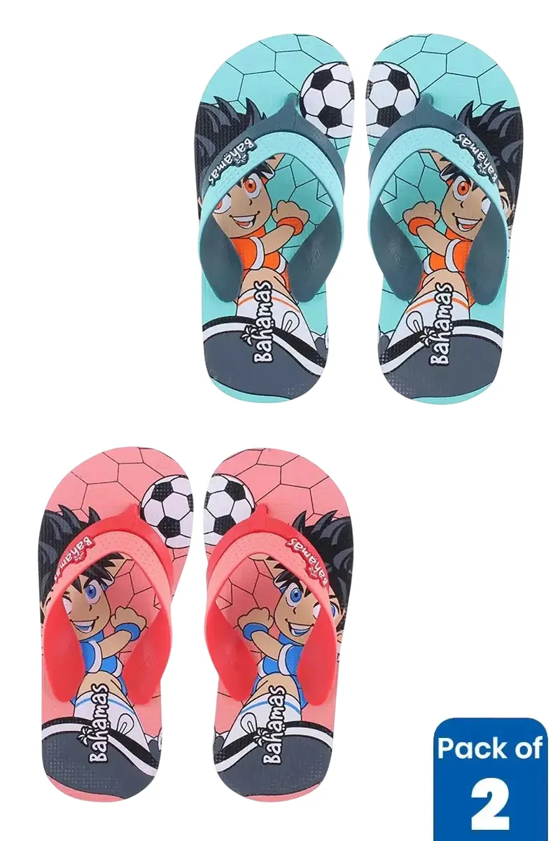 Cartoon Sports Printed Flip Flops for Kids - Pack of 2