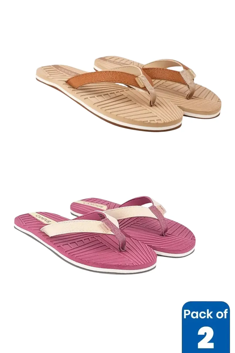 Women’s Striped Casual Slip-On Flip Flops - Pack of 2