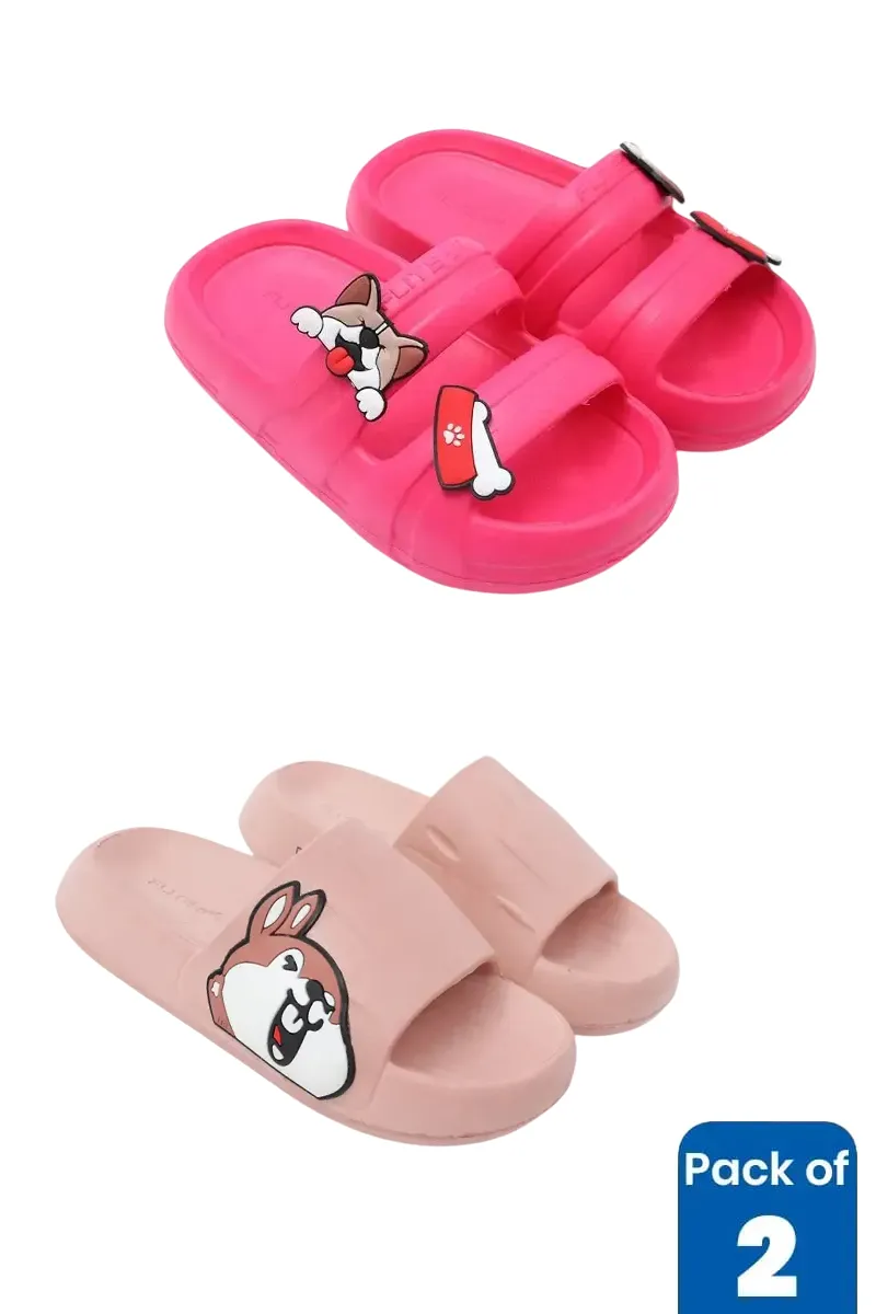 Bunny & Pink Dog Slides for Kids - Pack of 2