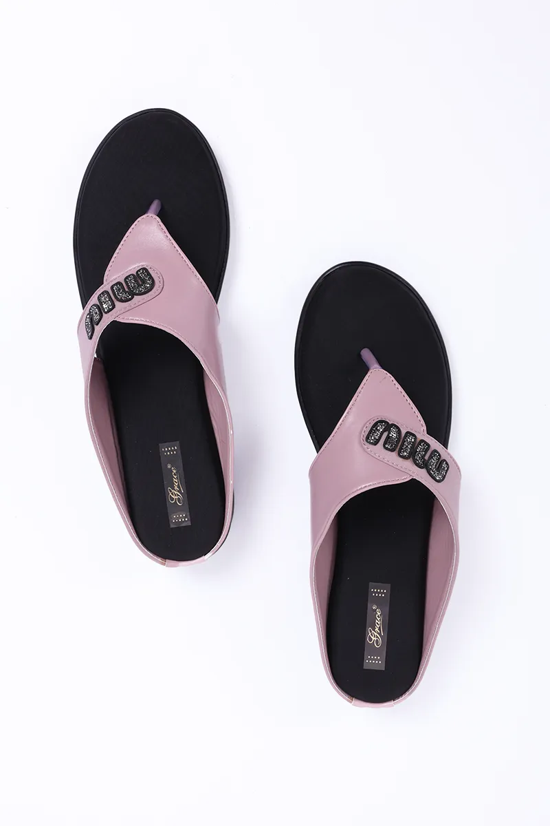 Slip-On Wedge Slippers with Glitter Strap for Women FWS000002PNK40