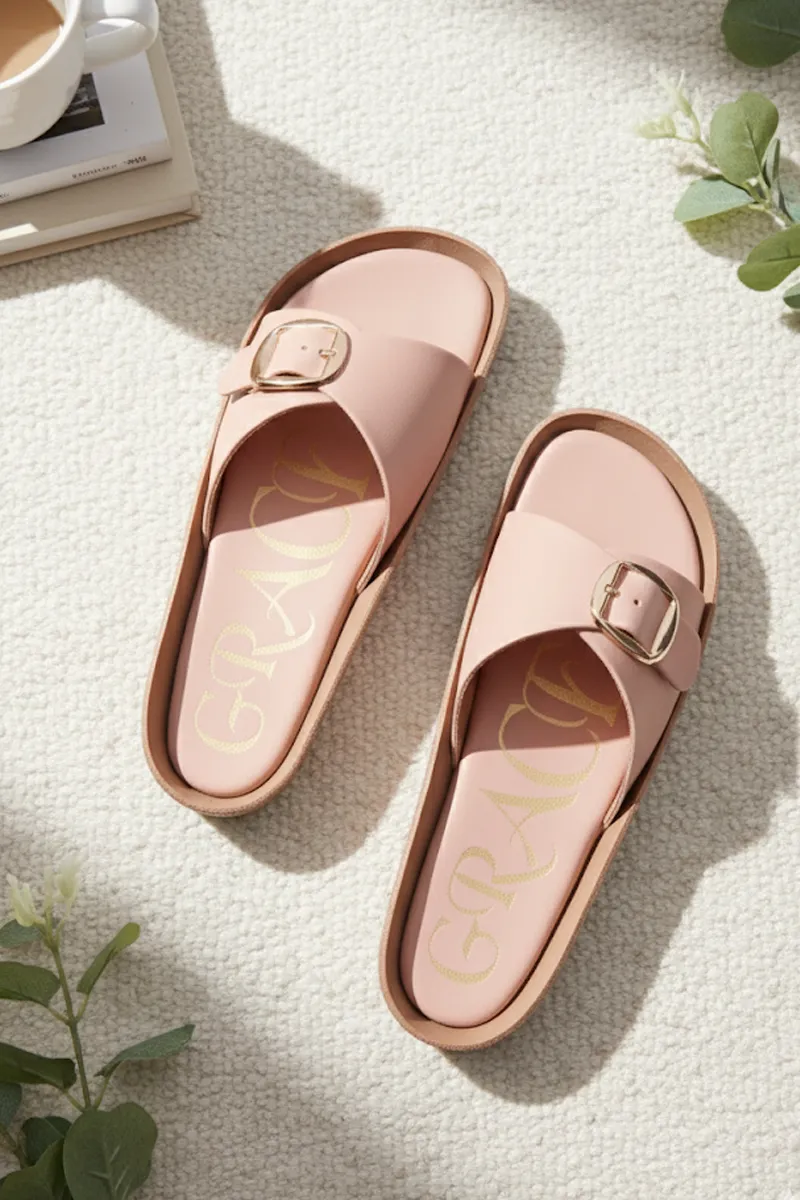 Stylish Slip-On Slides with Adjustable Buckle for Women FWS000005PNK37