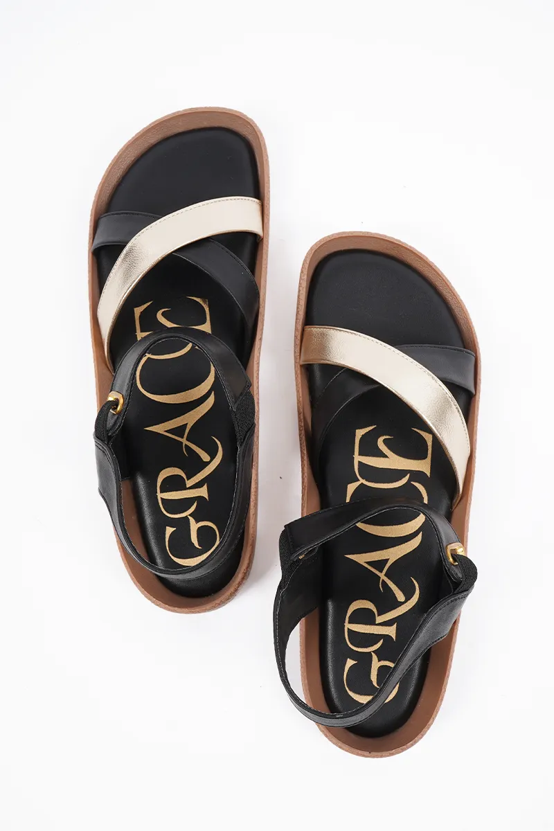 Cross Strap Flat Sandals for Women FWS000006BLK38