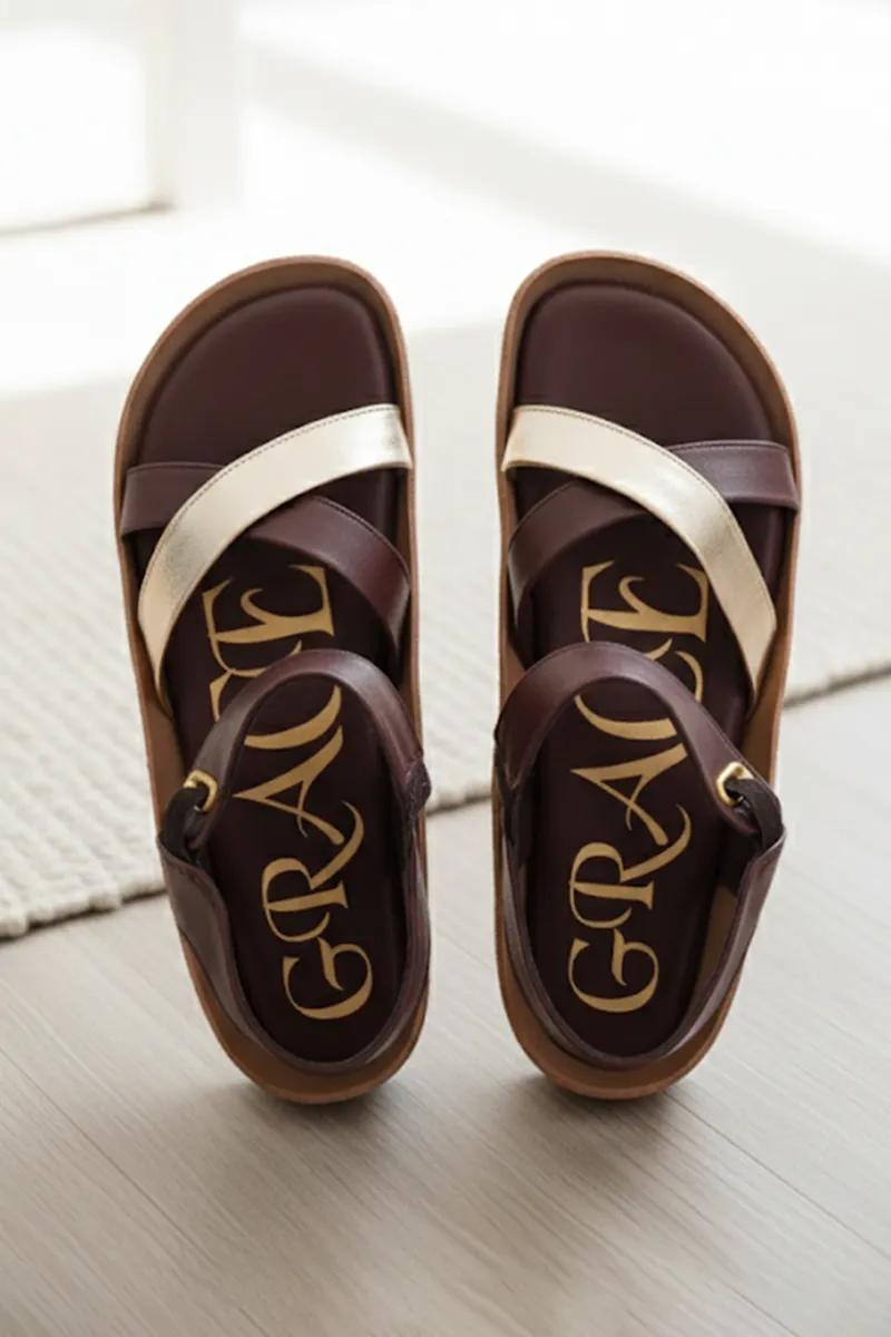 Cross Strap Flat Sandals for Women FWS000006BRN36