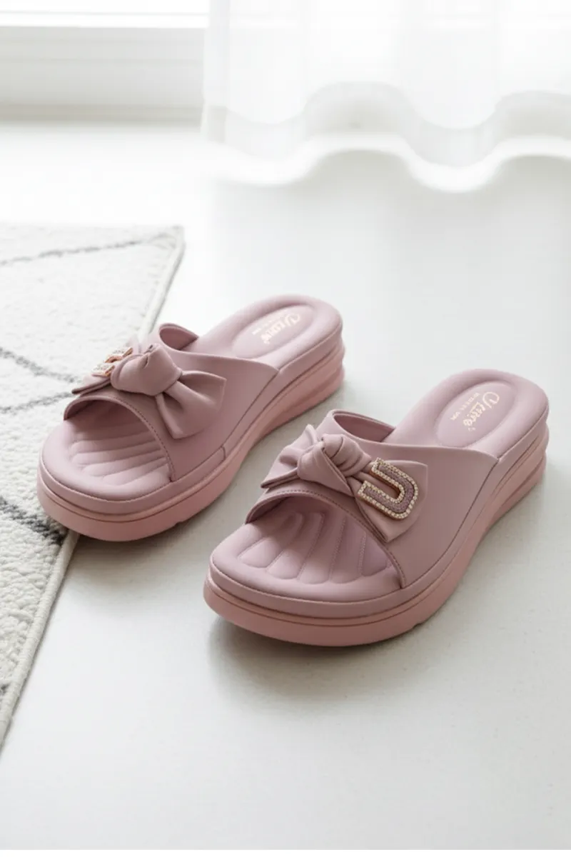 Slip-On Wedge Heel Slippers for Women FWS000010PNK42