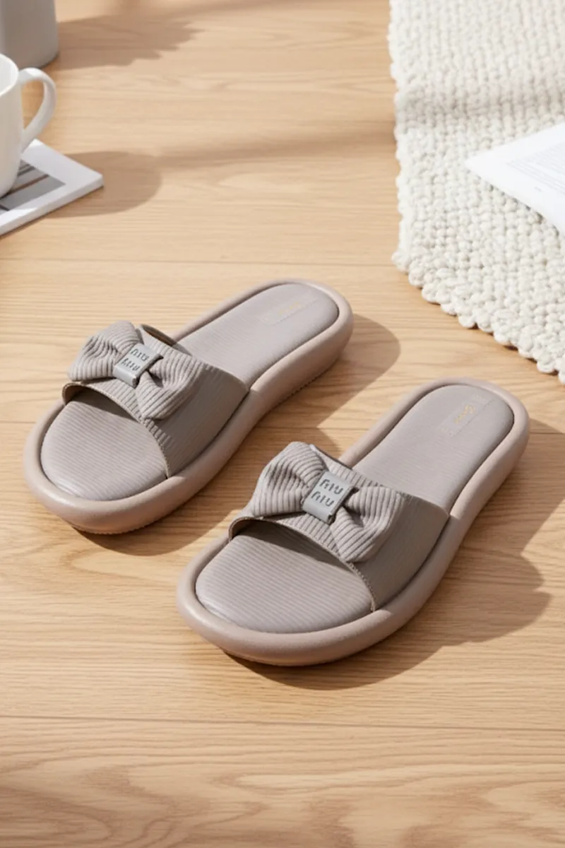 Bow Design Slip-On Slides for Women