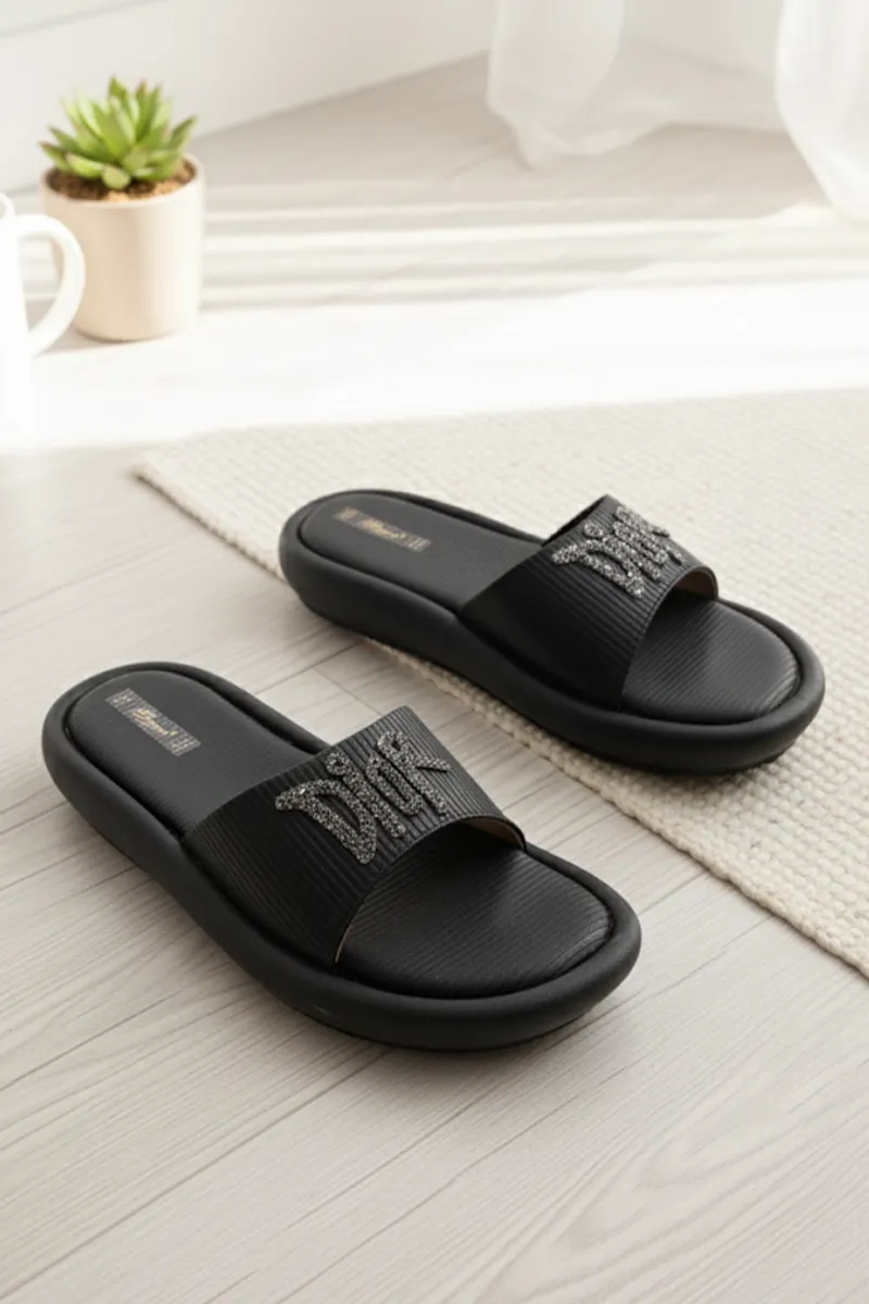 Slip-On Slides with Glitter Strap for Women FWS000016BLK40