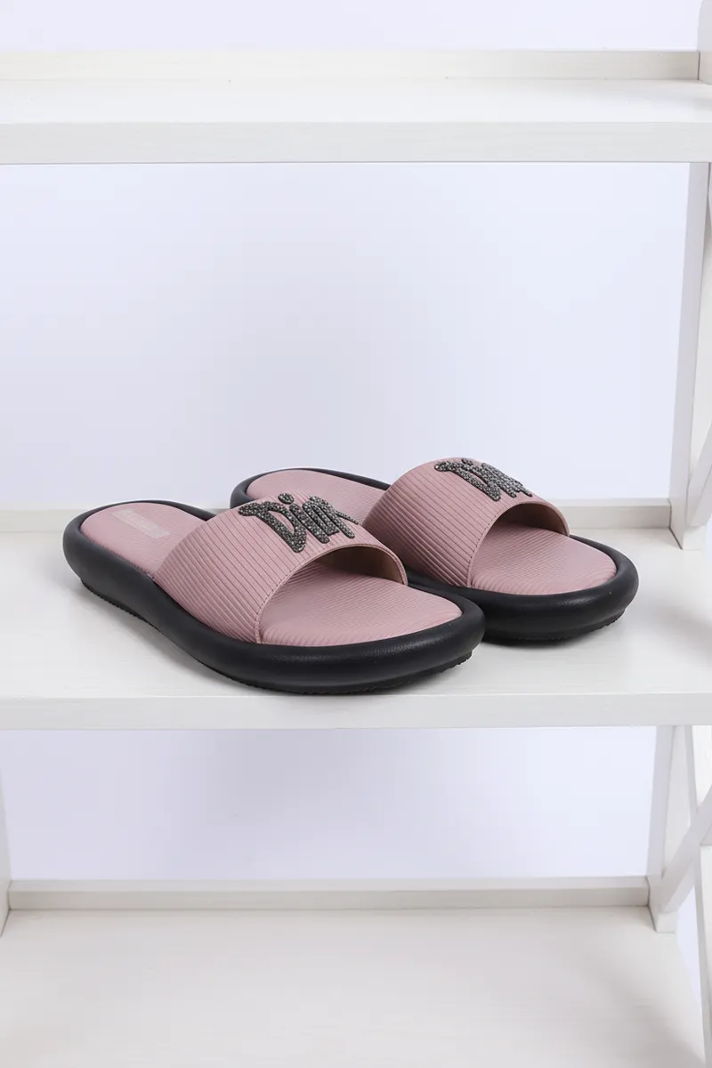 Slip-On Slides with Glitter Strap for Women