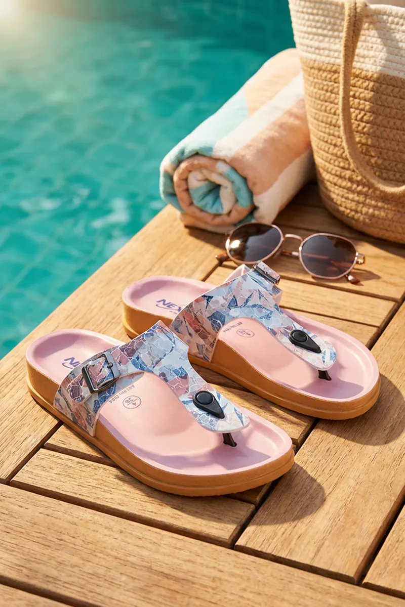 T-Strap Floral Printed Buckle Strap Slippers for Girls