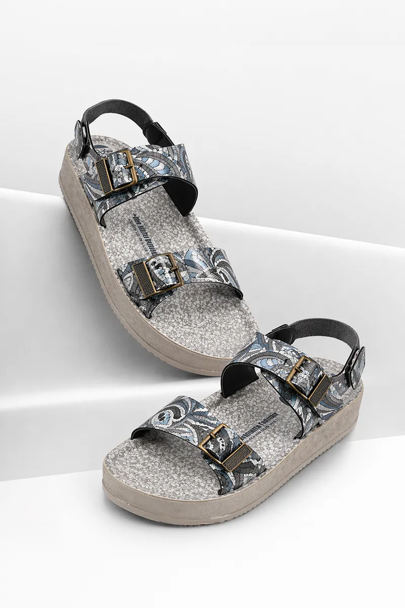 Printed Look & Hoop Strap Wedge Sandals for Women