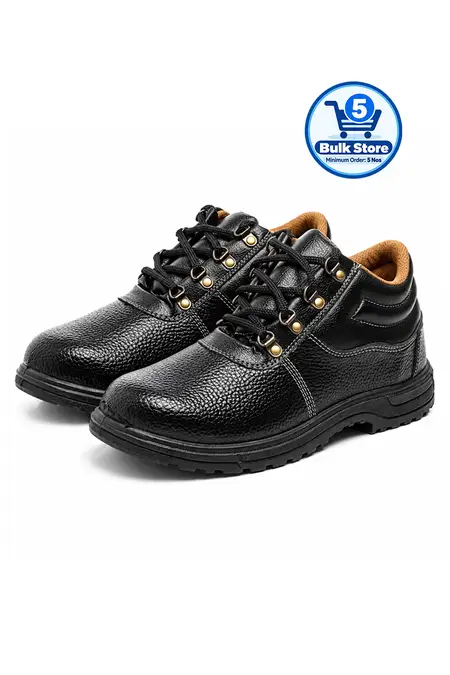 Lace-Up Black Steel Toe Leather Safety Shoe