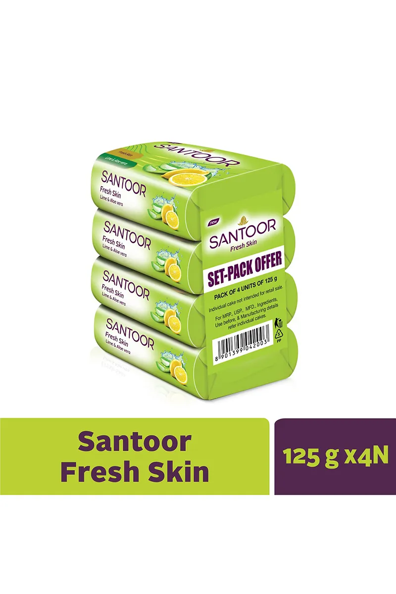 Santoor Fresh Soap (3*125g + 125g) - Buy 3 get 1 Free