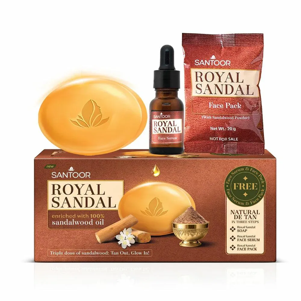 Santoor Royal Sandal Soap 3*125g + 125g (Free) with Free Face Serum & Face Pack