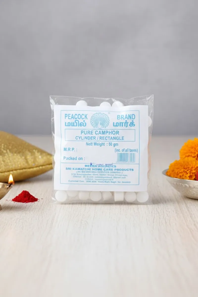 Peacock Pure Cylinder / Rectangle Camphor - 50g